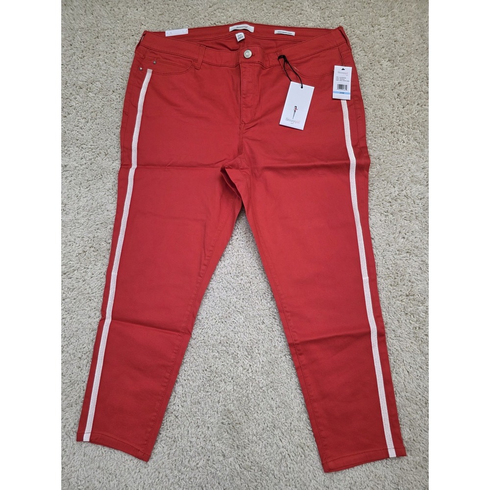 Skinnygirl Jeans Womens 20W Red Sarah Skinny Ankle Geranium Stripe Stretch Pants